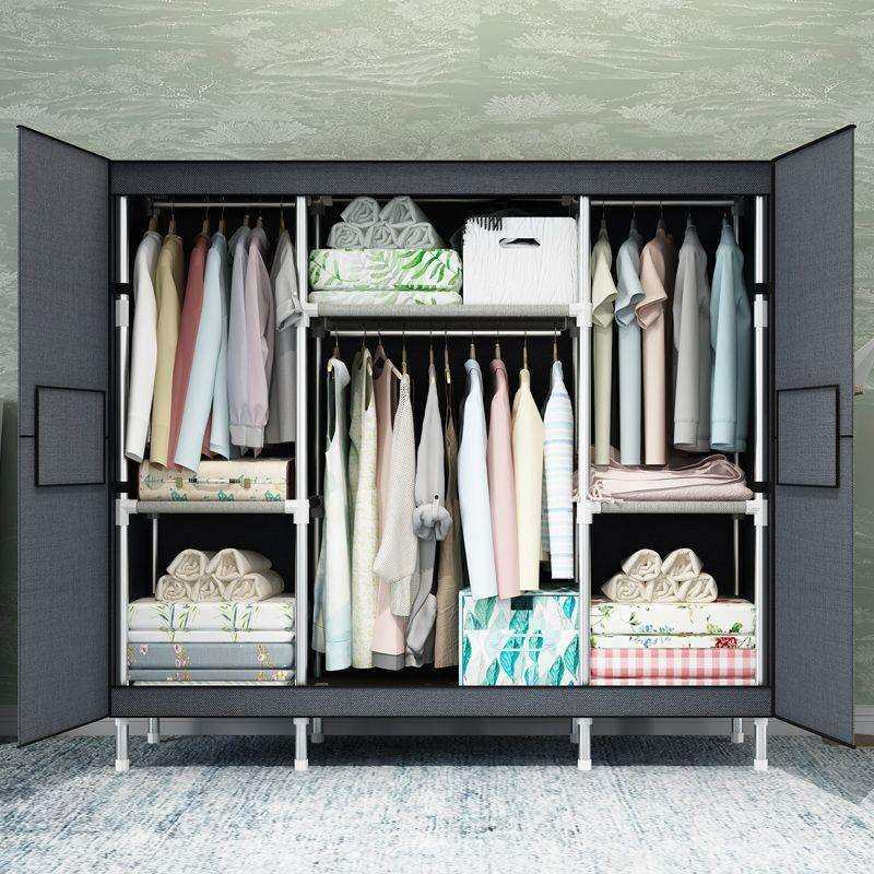 简易组装实用布衣柜钢管加粗加固全钢架衣柜卧室双人布艺收纳柜,淘宝优惠券,粉丝福利购,淘宝优惠卷
