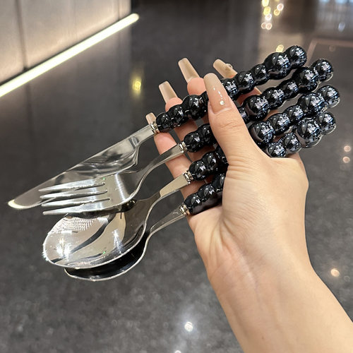 【老板娘自留轻奢款】珍珠陶瓷手柄304不锈钢刀叉勺高级感INS风 - 图1