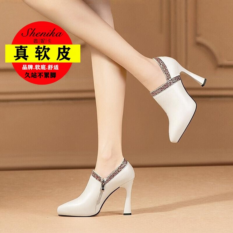 真软皮深口细跟单鞋女尖头百搭2025春季爆款洋气防水台高跟不累脚,淘宝优惠券,粉丝福利购,淘宝优惠卷