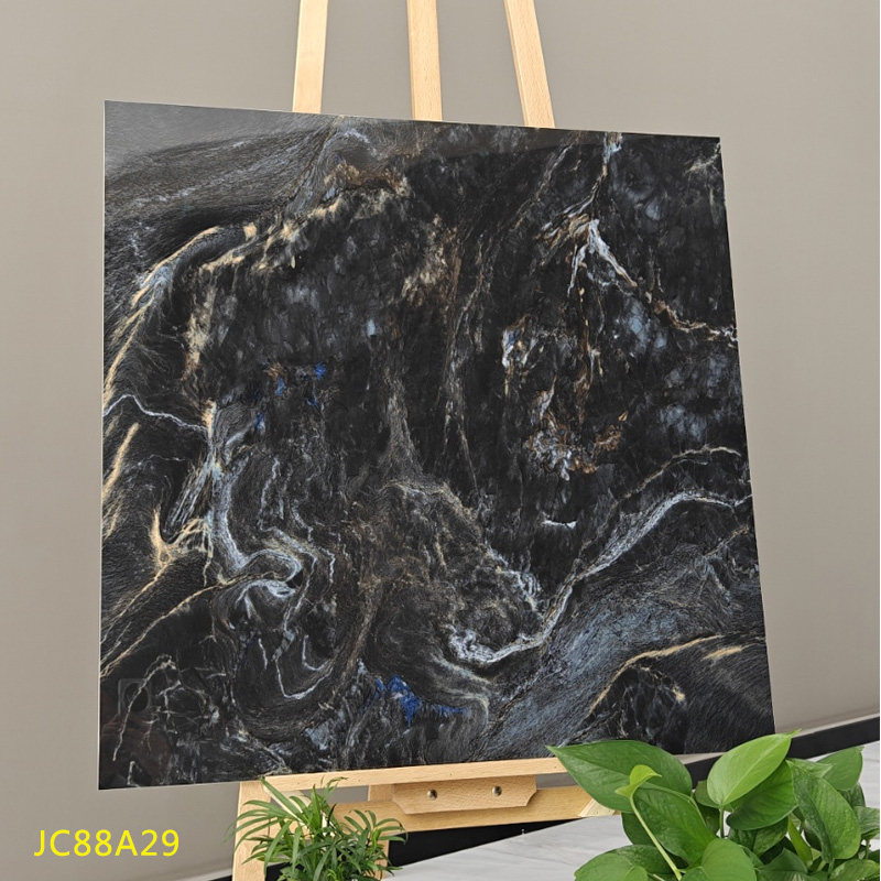 山东深色瓷砖800x800工程酒店KTV黑色奢石地砖通体大理石黑白根