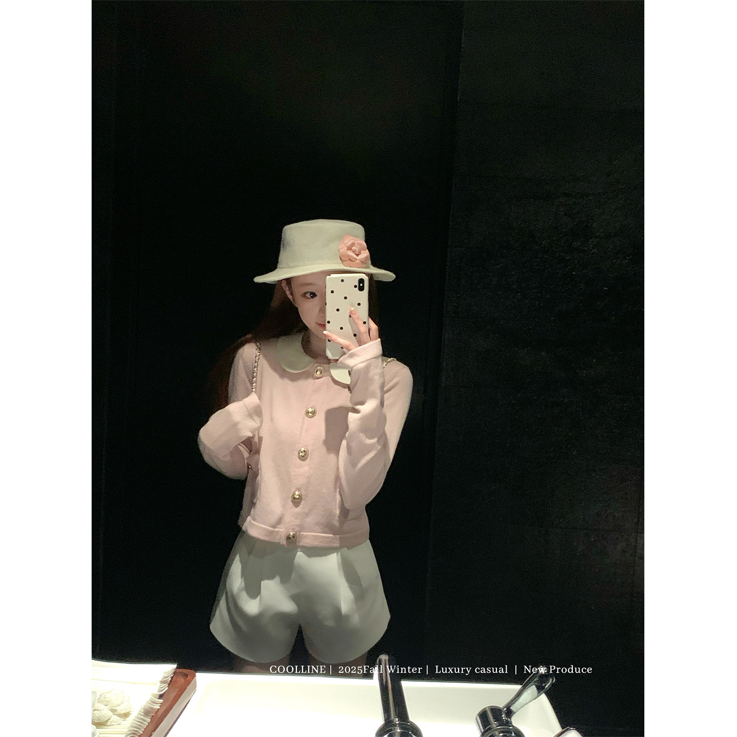 COOLLINE林子熙 甜心赴约 两色可拆卸娃娃领针织开衫套装白色半裙,淘宝优惠券,粉丝福利购,淘宝优惠卷