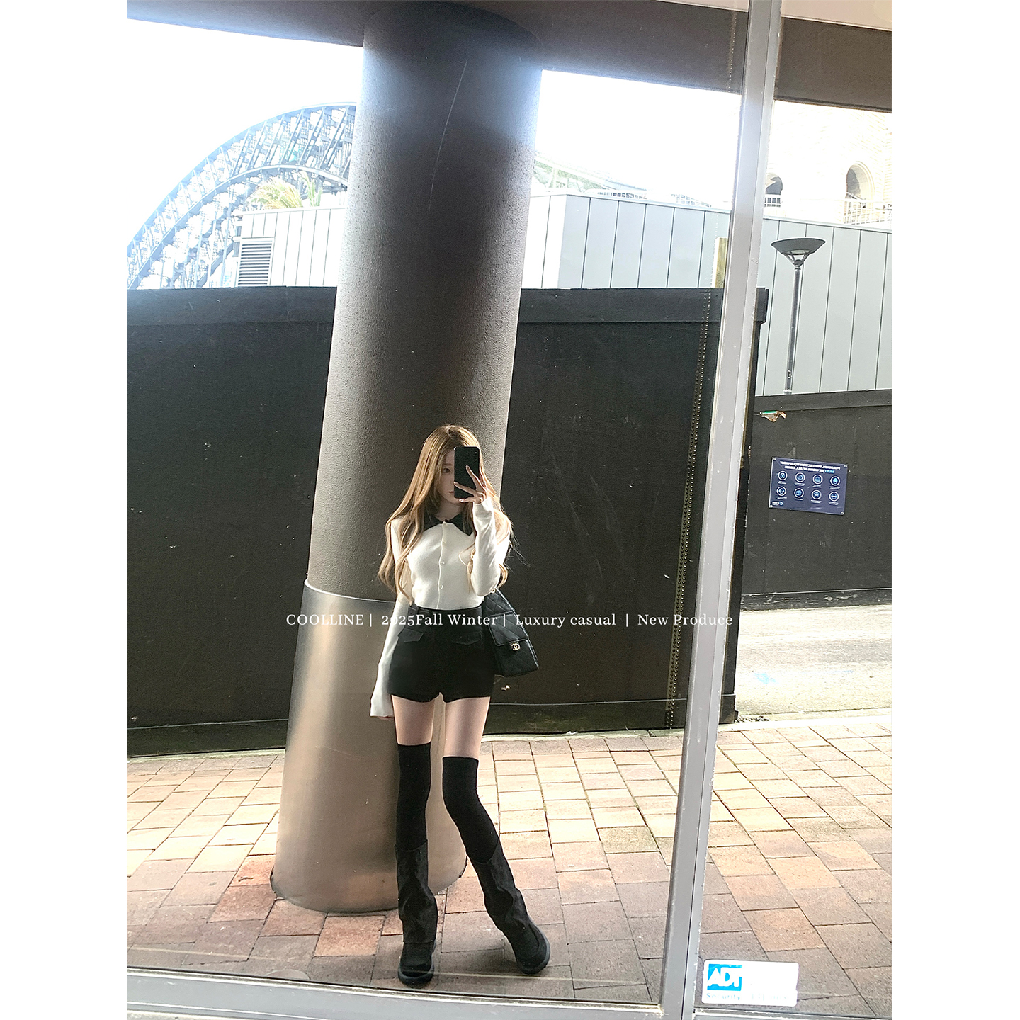 COOLLINE林子熙 东区菲奥娜 chao显瘦黑白撞色针织衫简约高级上衣 - 图2