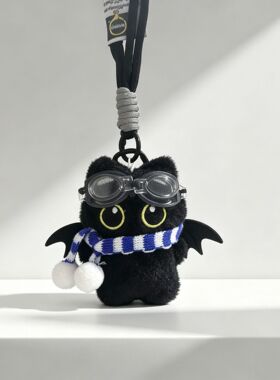 可爱大眼恶魔小猫小黑猫毛绒公仔钥匙扣小玩偶挂件包挂饰创意礼物