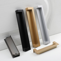 Minimalist inline zinc alloy drawer moving door dark handle notched moving door overall cabinet door concealed door handle