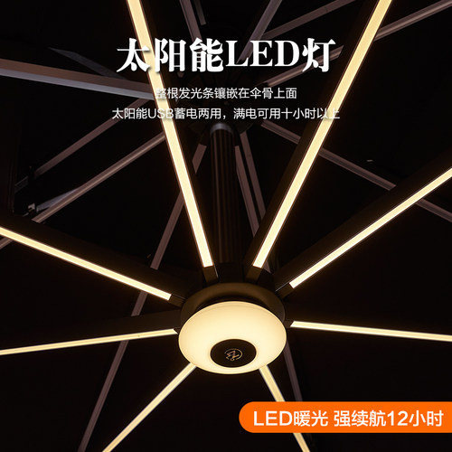 户外遮阳伞太阳能暖光灯庭院伞别墅花园罗马伞室外大型抗风太阳伞 - 图1