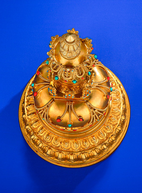 尼泊尔手工噶当塔铜鎏金宝塔居家供具用品精美噶当塔摆件大号36cm