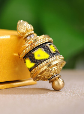 大藏禅饰黄铜转轮项链吊坠鎏金复古双色镶嵌彩珠挂件六字可旋转筒