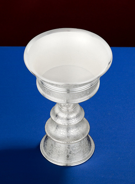 酥油灯烛台S990纯银手工八吉祥酥油家用长明灯供灯座随身小号9cm