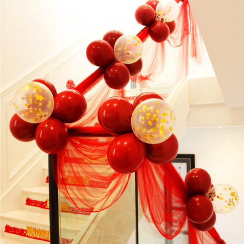 结婚楼梯扶手装饰婚礼婚房布置喜字拉花彩带气球套装婚庆用品大全 - 图3