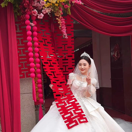 结婚庭院布置农村自建房院子大门口婚礼喜字拉花灯笼小区瀑布装饰 - 图3