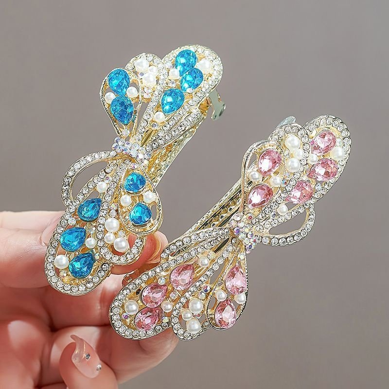 韩版水晶蝴蝶结发夹网红轻奢镶钻一字夹后脑勺半扎气质一字发卡女,淘宝优惠券,粉丝福利购,淘宝优惠卷