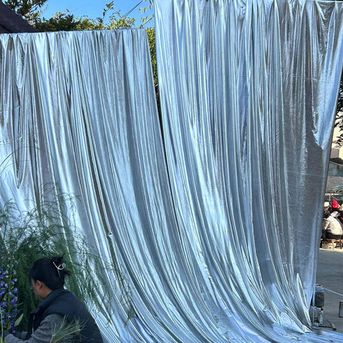 婚庆弹力烫金布婚礼现场镜面装饰金色银布褶皱布舞台背景吊顶布置 - 图1