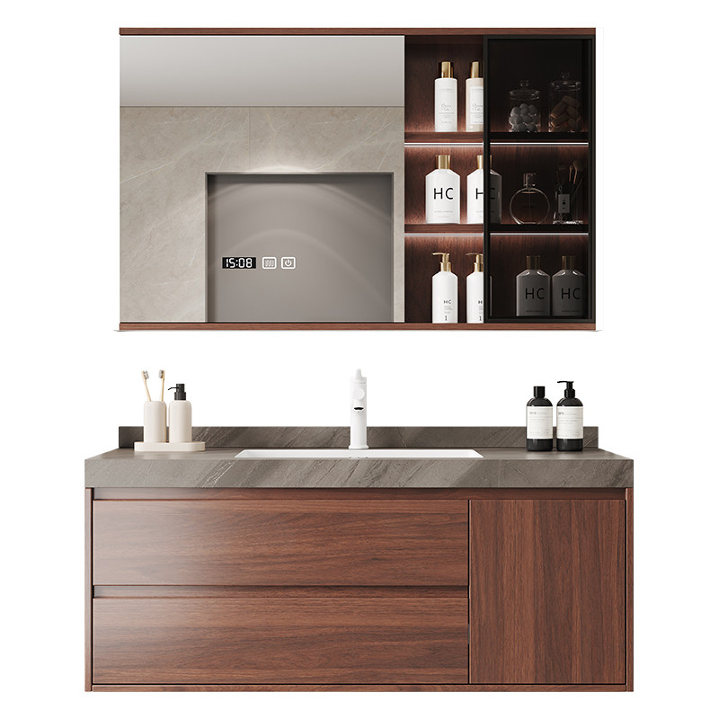 中古风胡桃木色岩板陶瓷一体盆浴室柜卫生间洗漱台洗手盆柜组合,淘宝优惠券,粉丝福利购,淘宝优惠卷