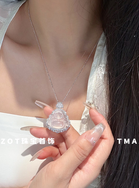 天然高冰透白玉髓佛公项链女