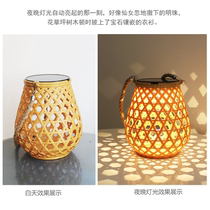Balcony Patio Y Solar garden atmosphere light Hanging Light Woven Imitation Bamboo handbag Chinese Decorative Outdoor