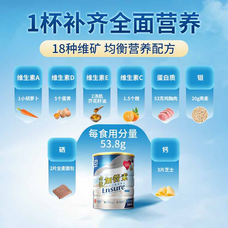 雅培港版金装加营素进口成人中老年奶粉均衡营养粉香草味900g*6