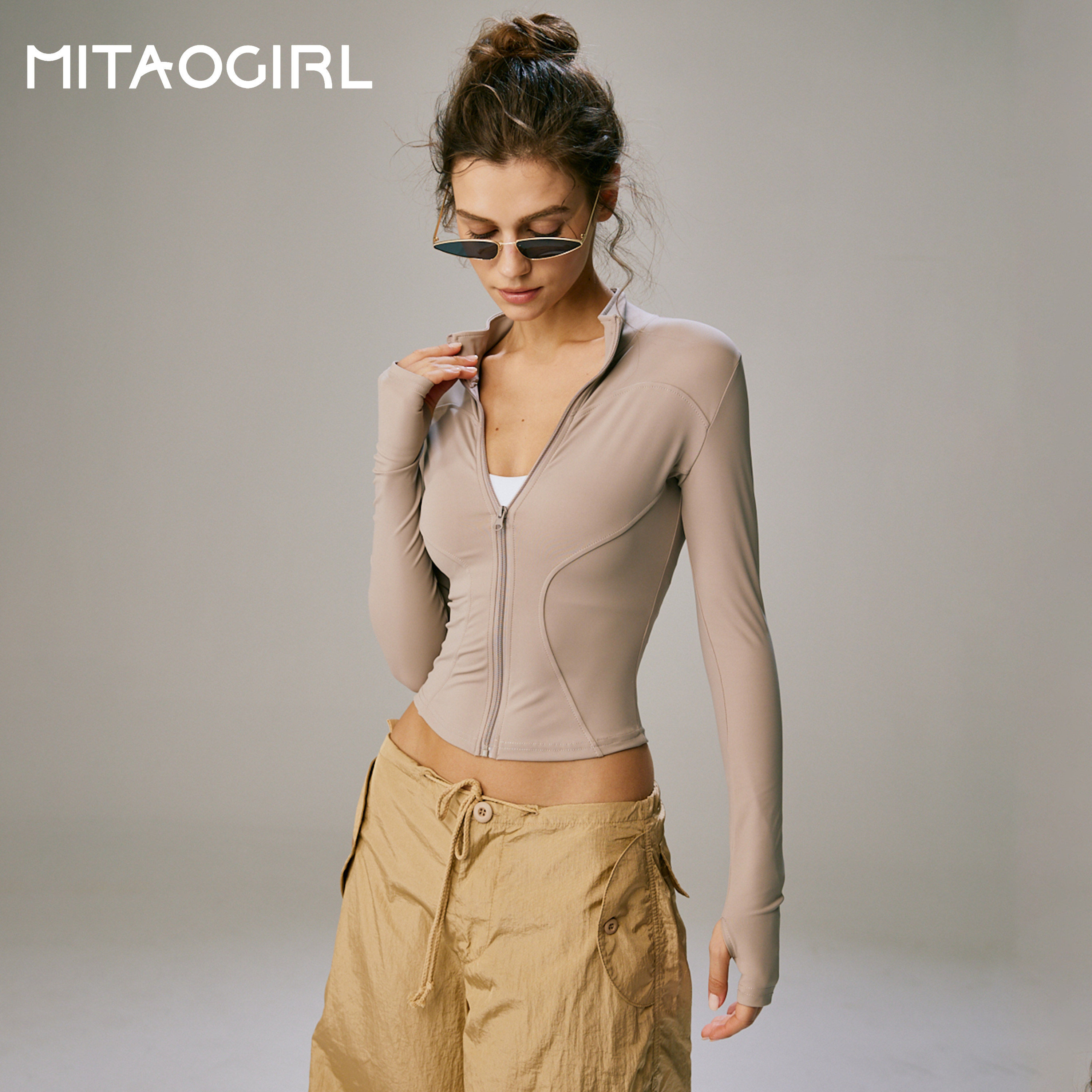 MITAOGIRL肯豆瑜伽外套女跑步立领开衫运动上衣秋冬季短款健身服,淘宝优惠券,粉丝福利购,淘宝优惠卷