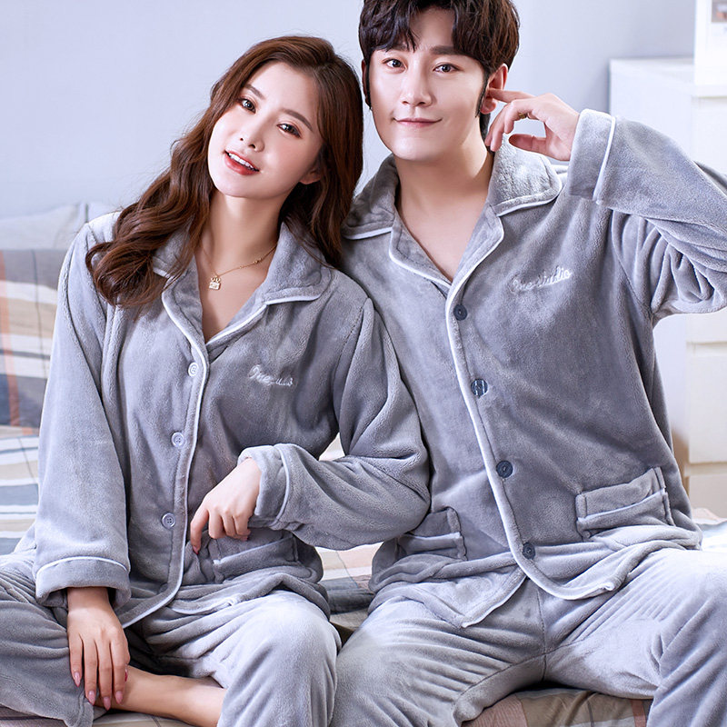 珊瑚绒加绒两件套装情侣开衫睡衣 染蝶睡衣/家居服套装