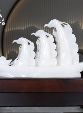 天然玉石办公室工艺开业礼品帆船