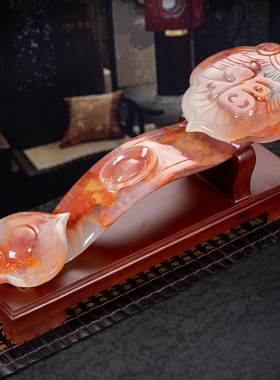 藏钰福天然原石红花冰如意摆件