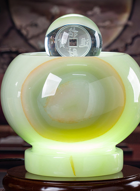 玉石风水球办公室招财流水摆件