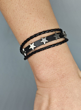 花百饰手链五角星简约手环可调节小众轻奢情侣学生抽绳流行黑手链