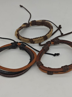 欧美网红麻绳简约手工编织手环小众男女牛皮手链diy套装复古明星