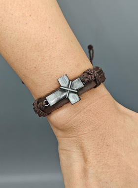 跨境网红情侣个性复古编织皮革手链简约可调闺蜜十字架手环手绳女