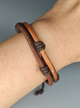 牛皮手环手工编织网红创意简约植鞣皮手链欧美国潮中式复古手绳