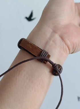 欧美网红文艺饰品复古皮革手链简约编织真皮手环手绳可调节多层