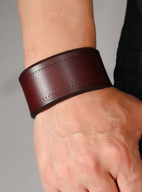 庞克新款简约复古宽皮手环欧美饰品朋克风男士头层牛皮手链