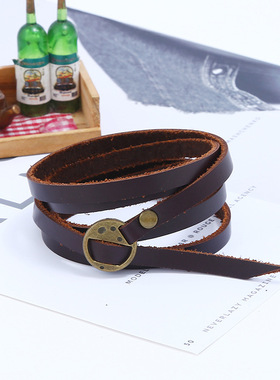 新款五圈压字牛皮手链