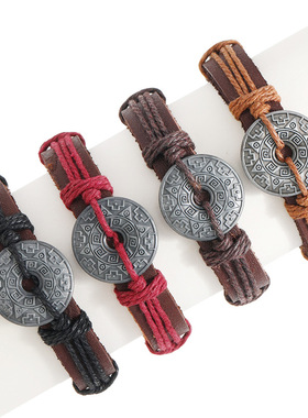 庞克手工编织合金复古牛皮手链义乌饰品男士手链手绳