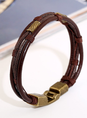 欧美 复古时尚个性牛皮带手镯 速卖通热销手环编织真皮皮手链