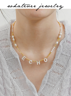 原创女生礼物项链贝壳字母珍珠