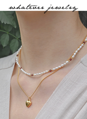 小众简洁金色巴洛克珍珠吊坠项链