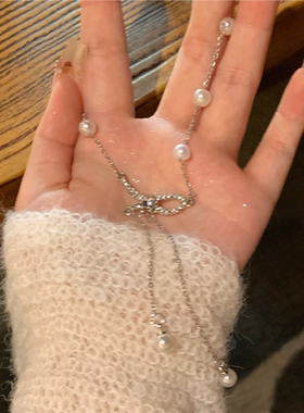 蝴蝶结流苏项链女夏天高级感轻奢小众锁骨链精致颈链海边配饰新款