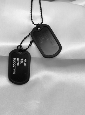 欧美外贸黑色四排字吊牌 美国兵牌项饰 狗牌 项链男士毛衣链