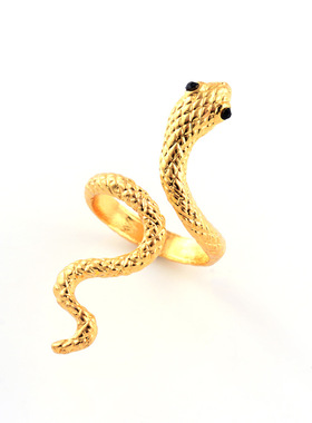 欧美亚马逊夸张个性蛇戒指 复古合金电镀仿金蛇形关节指环女