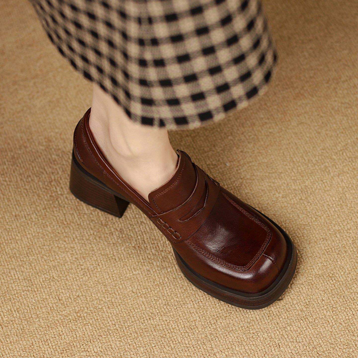 英伦风粗跟小皮鞋女2025春秋新款百搭通勤深口单鞋软底舒适乐福鞋,淘宝优惠券,粉丝福利购,淘宝优惠卷