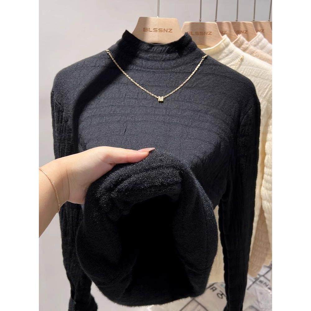 加绒加厚水貂绒毛衣女秋冬2025新款一体绒半高领针织打底衫女内搭,淘宝优惠券,粉丝福利购,淘宝优惠卷