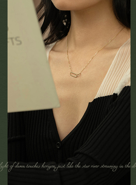 14k金项链几何吊坠女精致锁骨链