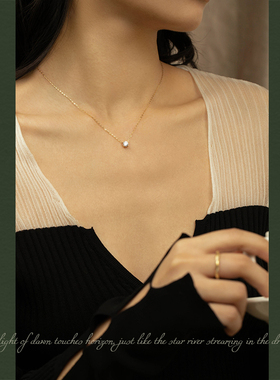 闪钻锆石14K黄金项链女