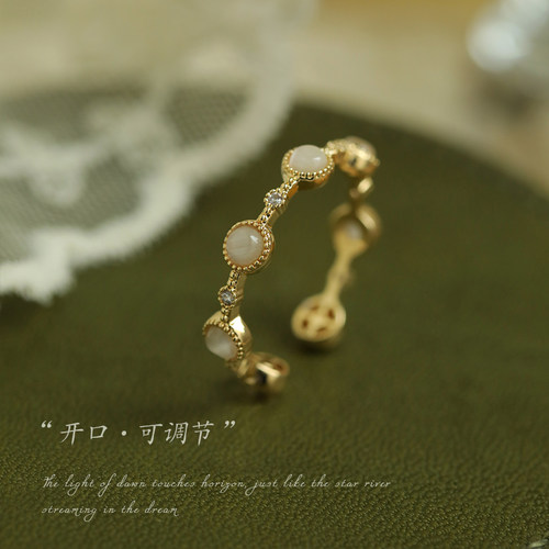 AIR-HORIZON日式轻奢猫眼石戒指小众设计开口戒高级感食指戒女款-图0