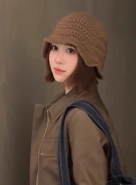 纯色针织渔夫帽女秋冬季保暖盆帽
