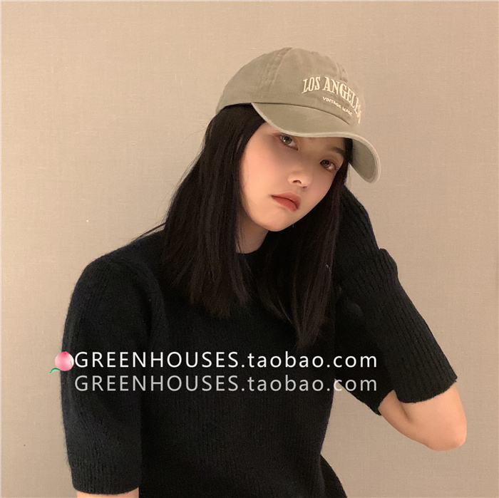 Greenhouses全棉水洗字母做旧鸭舌帽日系帽子男女百搭新款棒球帽