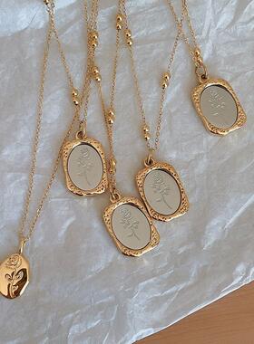 钛钢保色小镜子项链女复古法式