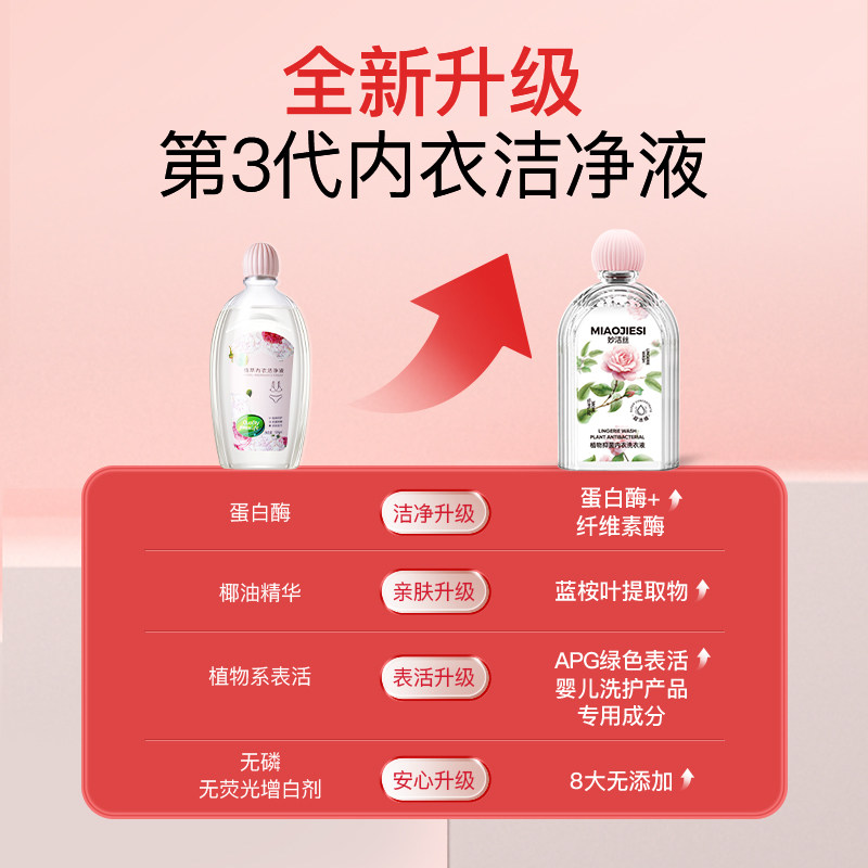 拍1发3瓶）妙洁丝植萃抑菌内衣洗衣液亲肤无刺激孕婴可用洗衣液,淘宝优惠券,粉丝福利购,淘宝优惠卷