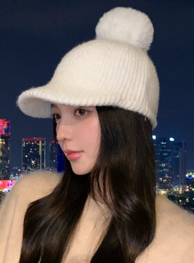 韩系显脸小针织鸭舌帽简约显脸小