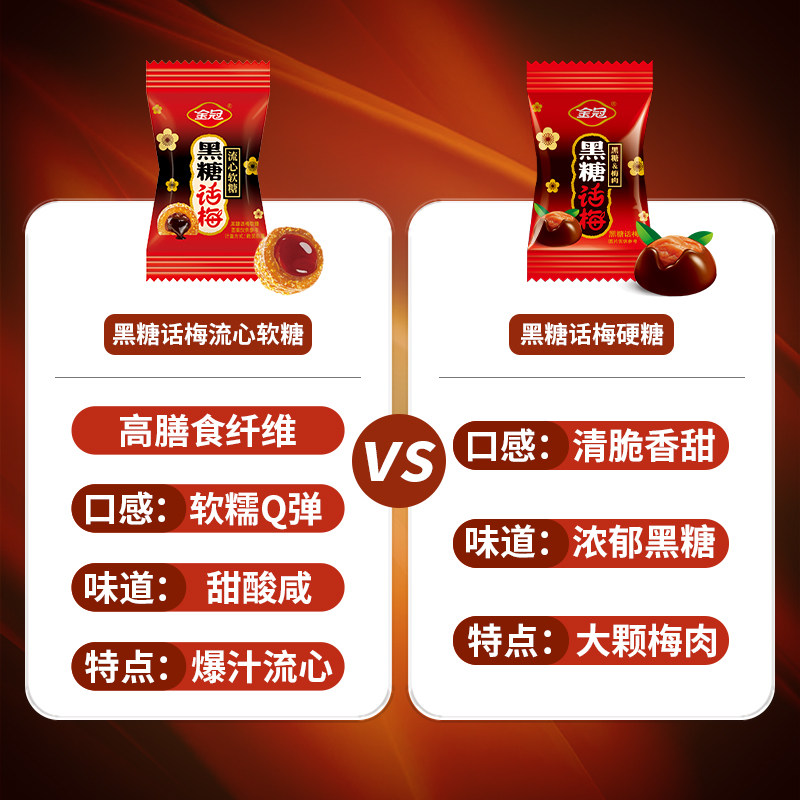 【白鹿推荐】金冠黑糖话梅流心软糖358g高膳食纤维休闲下午茶零食,淘宝优惠券,粉丝福利购,淘宝优惠卷